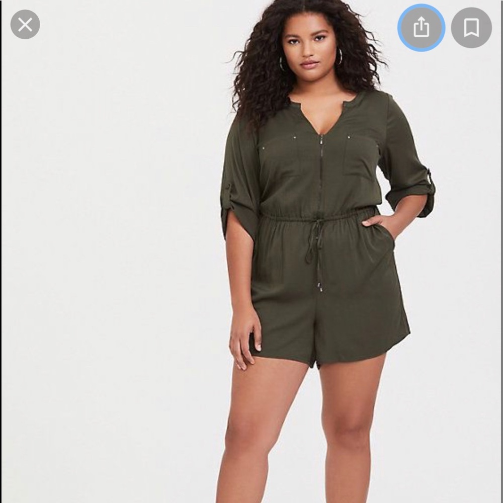 Olive zipper front romper